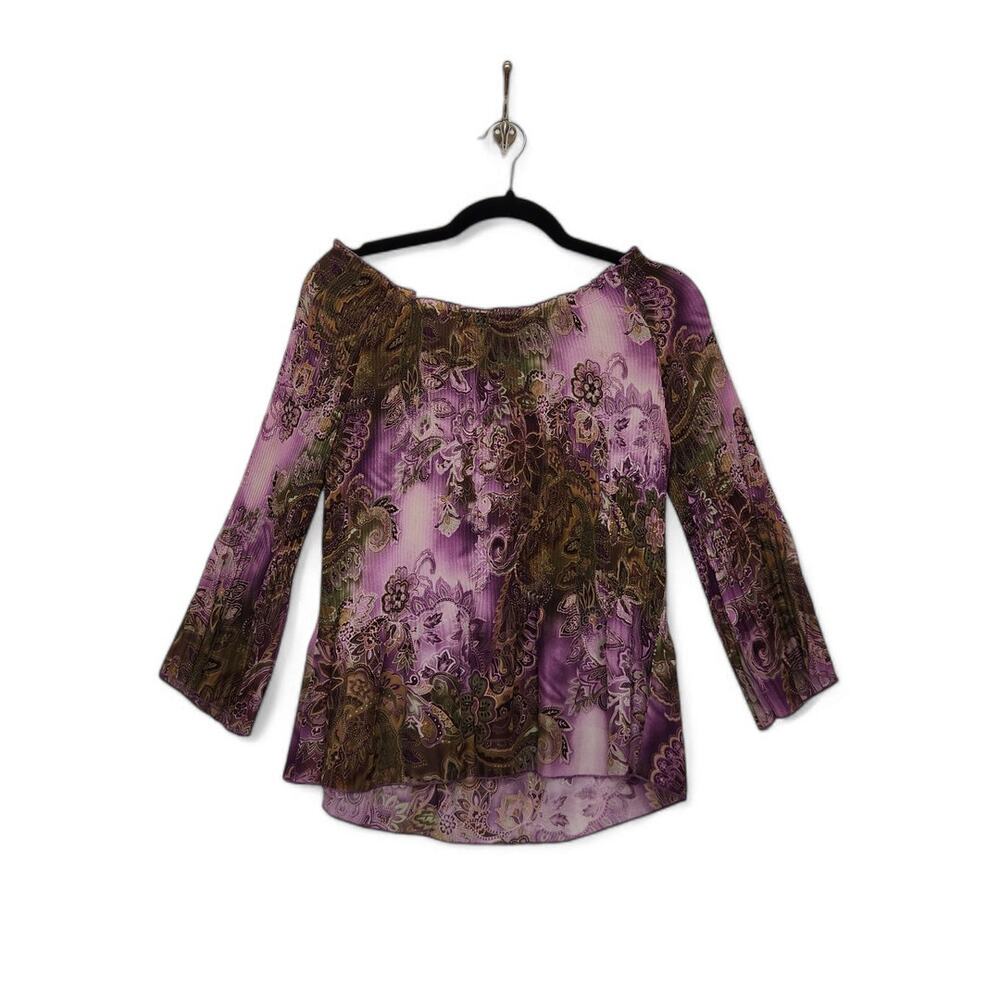 y2k Fairy Core Off Shoulder Elastic Stretchy Piano Small VTG Purple Floral Goth